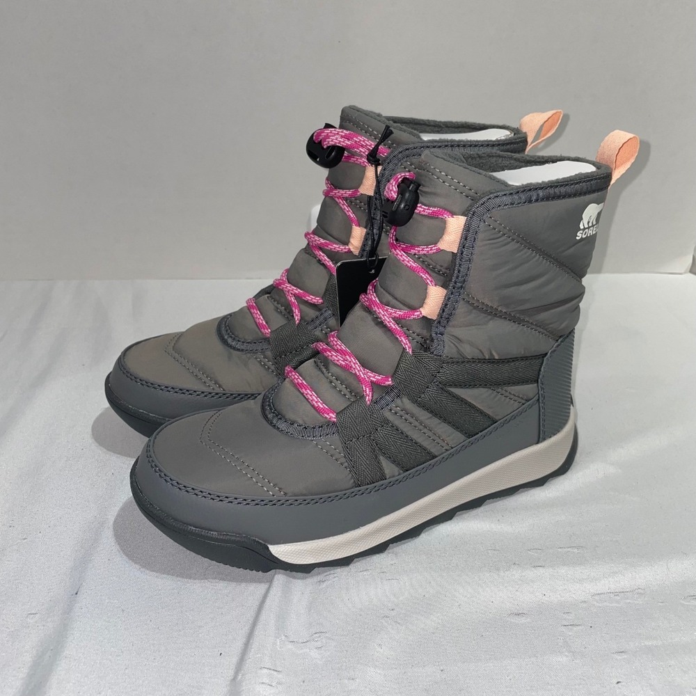 Sorel Whitney II Puffy Mid Waterproof Winter Boots Kids Quarry Grey Pink size 2